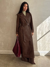Salazar Longline Belted Trench Coat Chocolate Brown