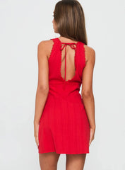 Edessa V Neck Mini Dress Red
