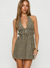 Naomy Halter Flare Mini Dress Black Check