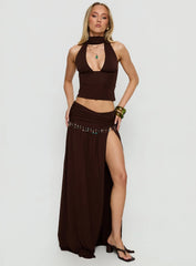 Spirita Beaded Halter Top Brown
