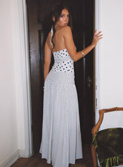 Marguerite Halter Maxi Dress White Polka Petite
