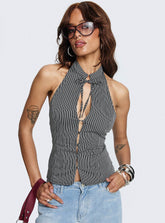 Tiarra Keyhole Sleeveless Top Black Stripe