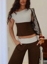 Past Life One Shoulder Top Brown / Stripe