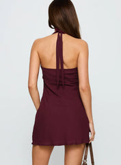 Ocean Boulevard Plunge Mini Dress Currant