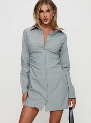 Publicity Long Sleeve Mini Dress Blue Pinstripe