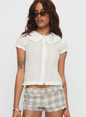 Angellika Oversized Collar Button Up Top White