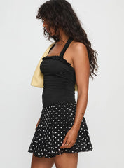 Godet Mini Skirt Black White Polka