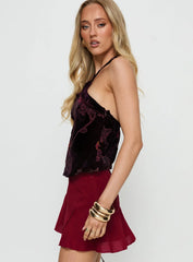Fiorella Top Floral Devore Burgundy