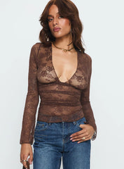 Nydia Long Sleeve Sheer Top Chocolate