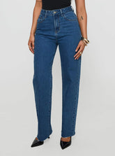 Kalinda High Rise Straight Leg Jeans Mid Blue
