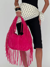 Currents Faux Suede Tassel Shoulder Bag Pink