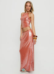 Emalia Sheer Sequin Maxi Skirt Orange