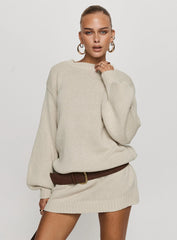 Harmony Balloon Sleeve Knit Mini Dress Beige