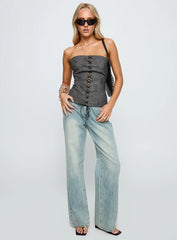 Soft Spoken Strapless Tie Up Top Black