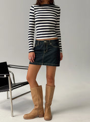 Nickei Denim Mini Skirt Raw Dark Wash