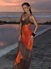 Carita Sheer Chiffon Maxi Dress Brown / Orange Floral