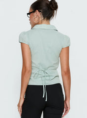 Adulation Ruched Detail Short Sleeve Shirt Green