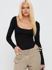 All Tied Up Long Sleeve Bodysuit Black