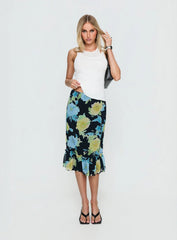Tarla Midi Skirt Crystal Black Flower