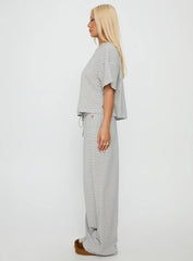 Tobie Off Shoulder Sleep Set Grey Stripe