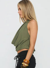 Carefree Days Jersey Cowl Neck Top Khaki