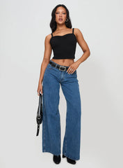 Essentials Ruched Rib Cami Top Black