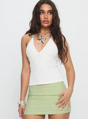 Vibe Check Bead Detail Cross Front Top White