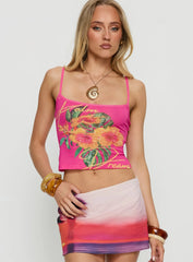 Palm Dreams Beaded Graphic Tank Top Pink