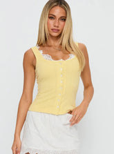 Sole Purpose Lace Trim Top Yellow