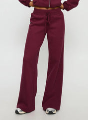 Princess Polly Stargirl Wide Leg Sweat Pants Burgundy