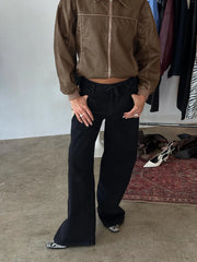 Mellowed Out Low Rise Straight Leg Jeans Washed Black