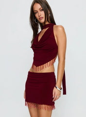 Ginah Bead Tassel Mini Skirt Red