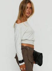 Ashlinn Off Shoulder Long Sleeve Drapey Top Grey Marle
