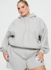 Princess Polly Hooded Sweatshirt Puff Text Grey Curve