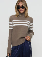 Bessemer Funnel Neck Knit Sweater Mocha Stripe