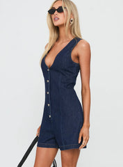 Arcore Button Up Denim Playsuit Dark Wash