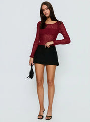 Harly Sheer Long Sleeve Bodysuit Red