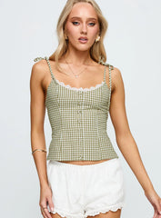 Dalanie Tie Strap Top Green Check