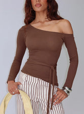 Kastor One Shoulder Long Sleeve Top Chocolate