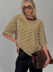 Keep Falling Short Sleeve Top Yellow / Brown Stripe