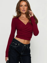 Philia Collared Wrap Top Red