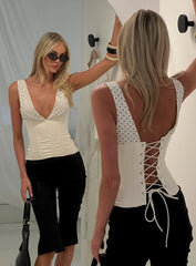Briannah Contrast Corset Top Cream Polka