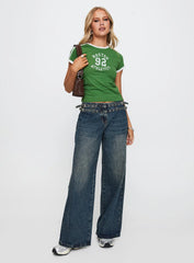 Baccarat Mid Rise Wide Leg Belted Jeans Dark Blue