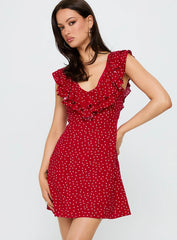 Cherry Schnapps Flutter Mini Dress Red Polka