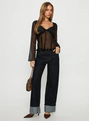 Beecher Sheer Long Sleeve Top Black