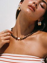 In Your Life Beaded Necklace Brown / Pearl