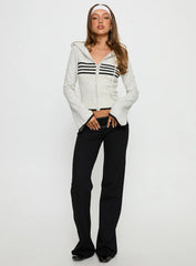 Brandea Zip Through Knit Hoodie White Marle