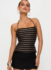 The Player Backless Tie Neck Top Gold / Black Stripe