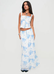 Modern Girl Maxi Skirt White Blue Floral