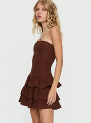 Valentia Tiered Mini Dress Chocolate